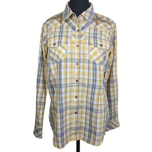Ariat Women's Yellow Plaid Button Down Shirt With Embroidery Size Med